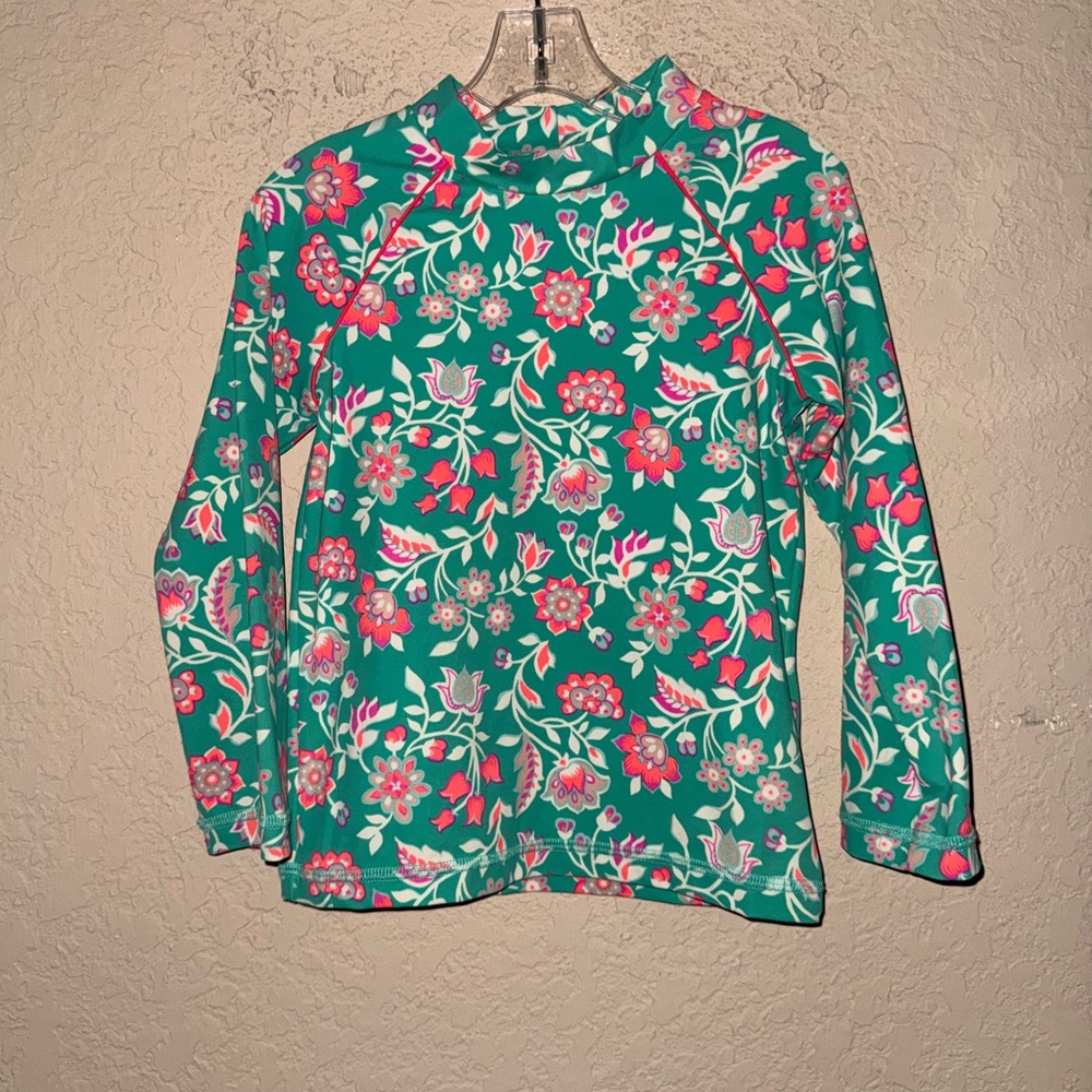 Boden girls Toddler size 5-6Y UPF 40 Rash guard swim Floral Top EUC